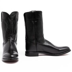 Justin Men's Classic Roper Western Boots Black Leather Round‎ Toe - Size 10D